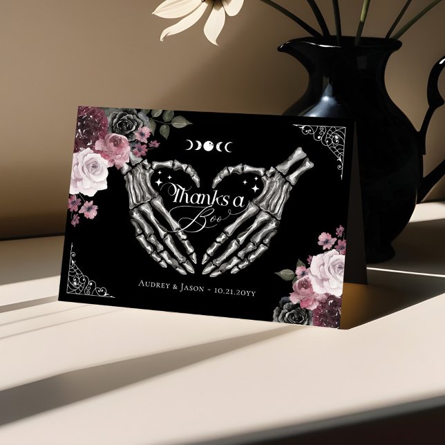 Tarjeta De Agradecimiento Gracias Boo Gothic Skeleton Mands Heart Baby Showe (Thanks Boo Gothic Skeleton Hands Heart Baby Shower Thank You Card)