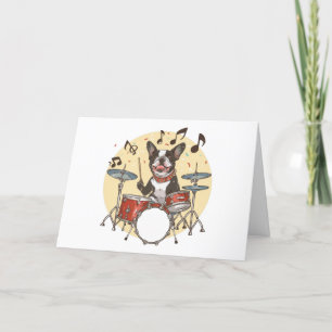 Tarjeta De Agradecimiento Gracias Boston Terrier Dog Jugando Tambores