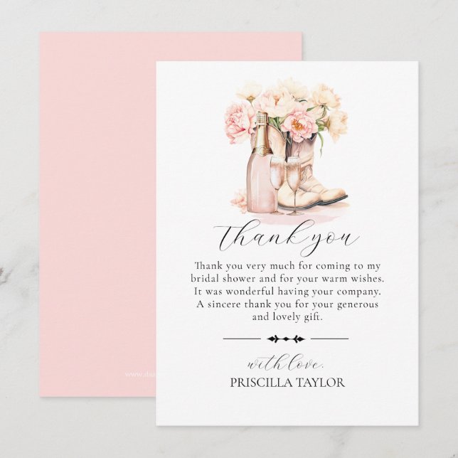 Tarjeta De Agradecimiento GRACIAS BRIDAL SHOWER Cowgirl Boots (Anverso / Reverso)