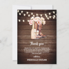Tarjeta De Agradecimiento GRACIAS BRIDAL SHOWER Cowgirl Rustic Boots