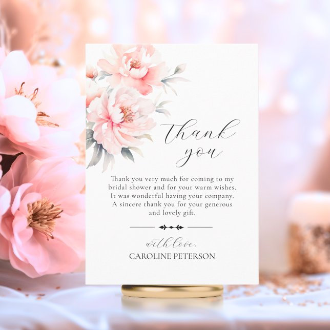 TARJETA DE AGRADECIMIENTO GRACIAS BRIDAL SHOWER RUBOR PINK PEONIES (THANK YOU BRIDAL SHOWER BLUSH PINK PEONIES)