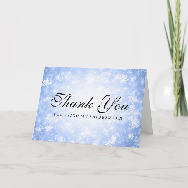 Tarjeta De Agradecimiento Gracias Bridesmaid Blue Winter Wonderland (Anverso)
