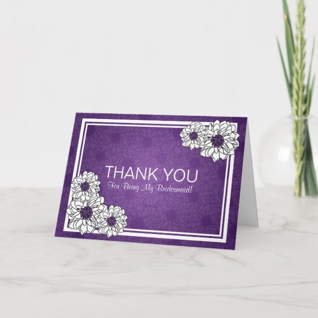 Tarjeta De Agradecimiento Gracias, Bridesmaid Dahlia Floral Purple (Anverso)