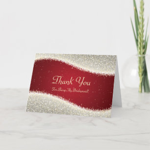 Tarjeta De Agradecimiento Gracias, Bridesmaid Dazzling Sparkles Red