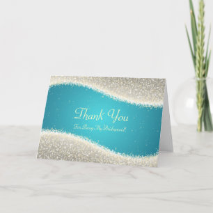 Tarjeta De Agradecimiento Gracias, Bridesmaid Dazzling Sparkles Turquoise