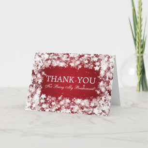 Tarjeta De Agradecimiento Gracias, Bridesmaid Dazzling Stars Red