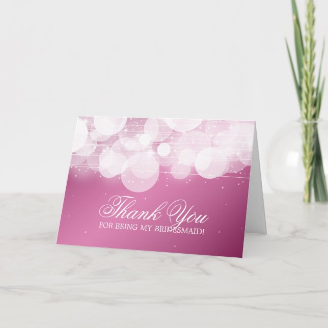 Tarjeta De Agradecimiento Gracias, Bridesmaid Glow y Sparkle Pink (Anverso)