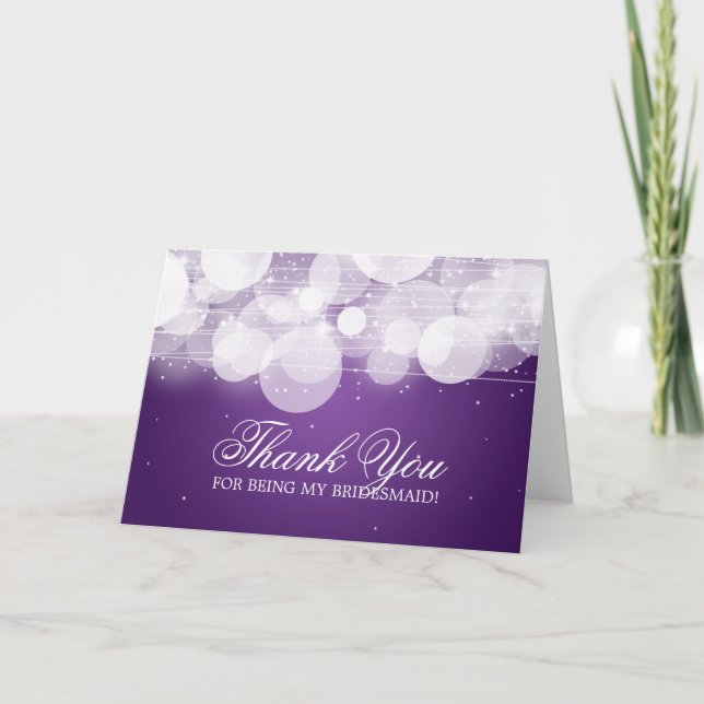 Tarjeta De Agradecimiento Gracias, Bridesmaid Glow y Sparkle Purple (Anverso)