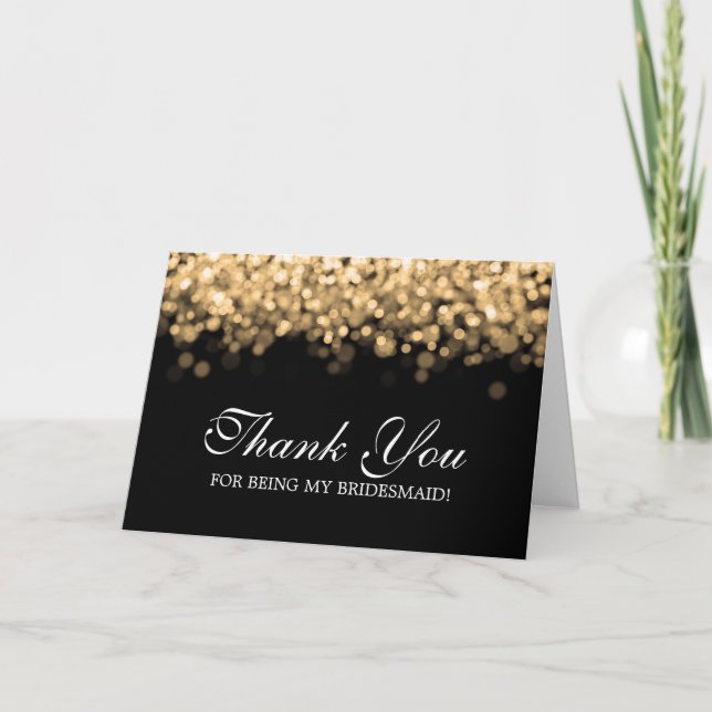 Tarjeta De Agradecimiento Gracias Bridesmaid Gold Lights (Anverso)