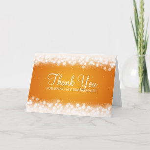 Tarjeta De Agradecimiento Gracias, Bridesmaid Magic Sparkle Naranja