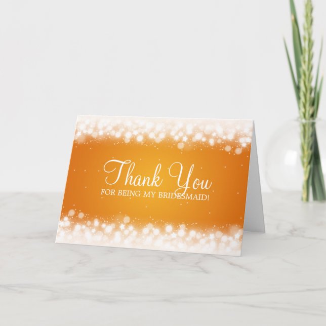 Tarjeta De Agradecimiento Gracias, Bridesmaid Magic Sparkle Naranja (Anverso)