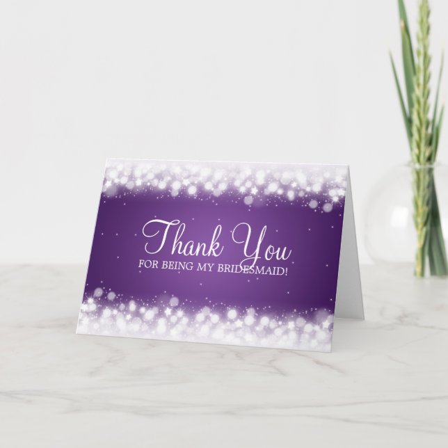 Tarjeta De Agradecimiento Gracias Bridesmaid Magic Sparkle Púrpura (Anverso)