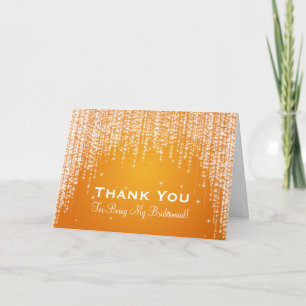 Tarjeta De Agradecimiento Gracias Bridesmaid Noche Dazzle Naranja