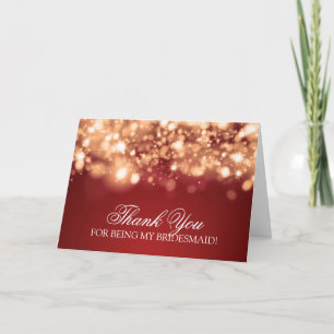 Tarjeta De Agradecimiento Gracias, Bridesmaid Sparkling Lights Gold