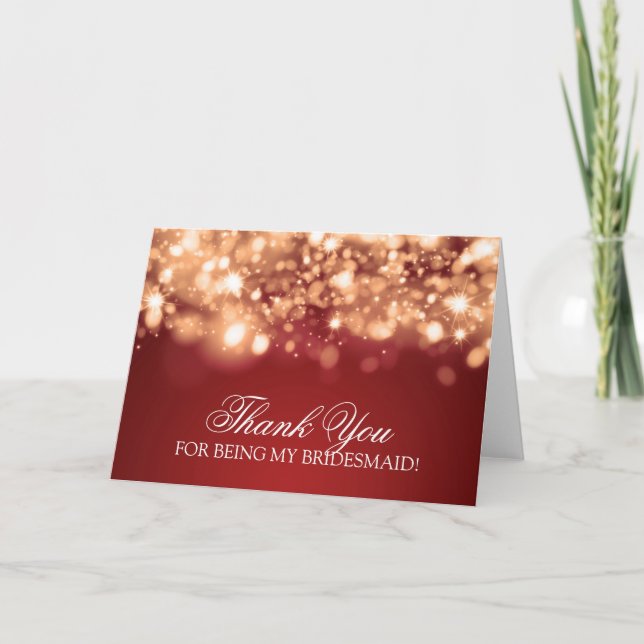 Tarjeta De Agradecimiento Gracias, Bridesmaid Sparkling Lights Gold (Anverso)