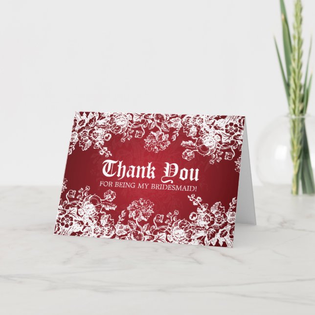 Tarjeta De Agradecimiento Gracias, Bridesmaid Victorian Flourian Red (Anverso)