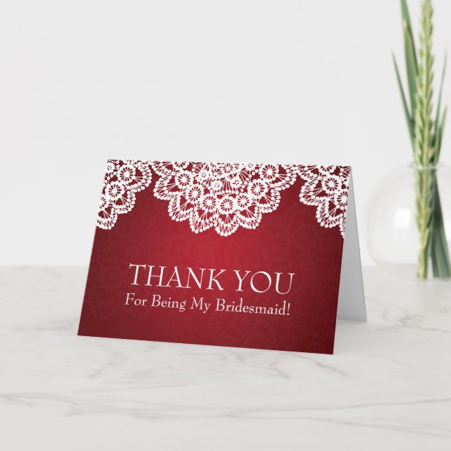 Tarjeta De Agradecimiento Gracias Bridesmaid Vintage Lace Red (Anverso)