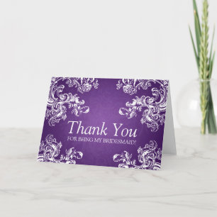 Tarjeta De Agradecimiento Gracias Bridesmaid Vintage Swirls 2 Purple