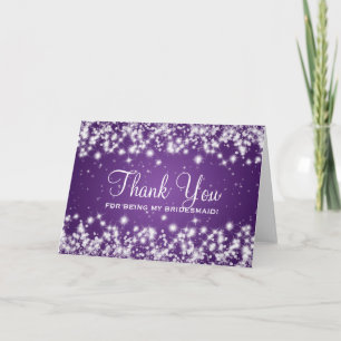 Tarjeta De Agradecimiento Gracias Bridesmaid Winter Sparkle Purple