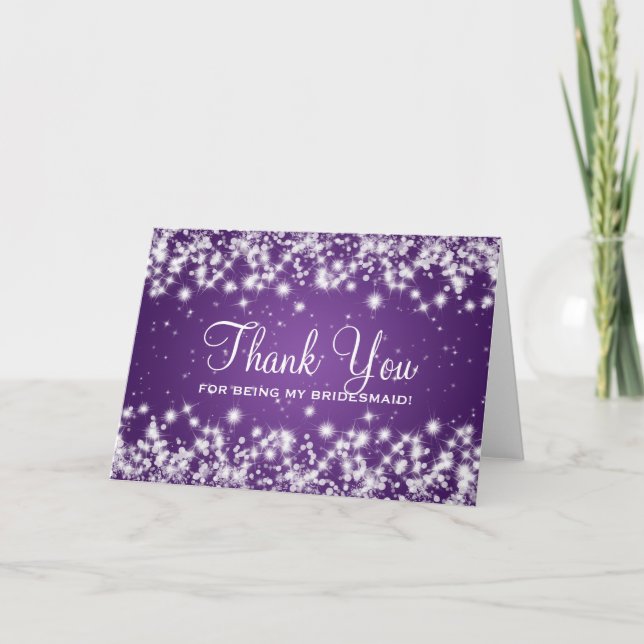 Tarjeta De Agradecimiento Gracias Bridesmaid Winter Sparkle Purple (Anverso)