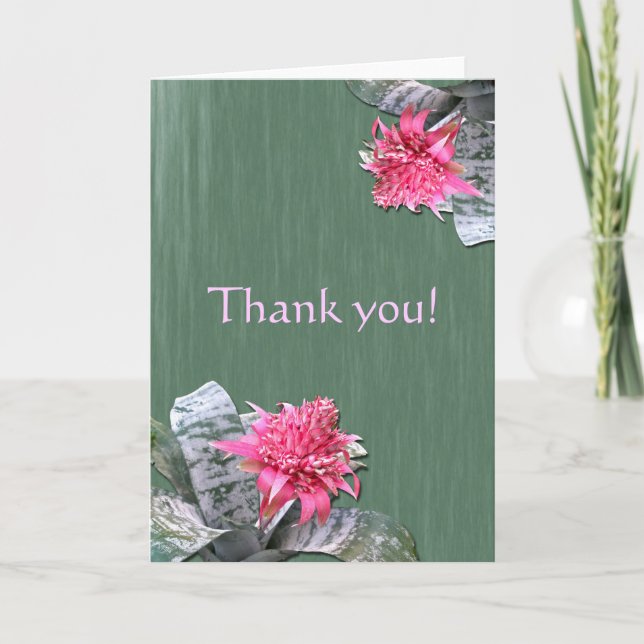 Tarjeta De Agradecimiento Gracias Bromeliad De Flor Rosa (Anverso)