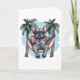 Tarjeta De Agradecimiento Gracias Bulldog Francés con Top Hawaiano