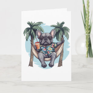 Tarjeta De Agradecimiento Gracias Bulldog Francés con Top Hawaiano