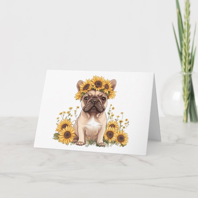 Tarjeta De Agradecimiento Gracias Bulldog francés girasoles (Anverso)