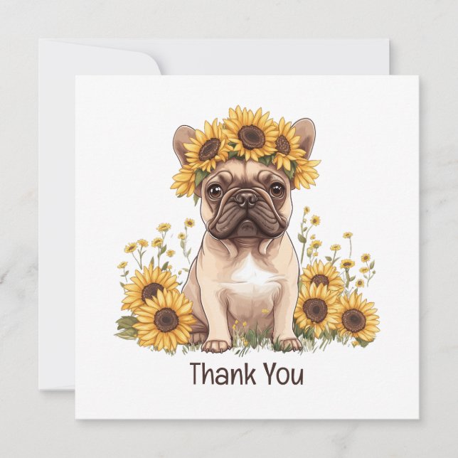 Tarjeta De Agradecimiento Gracias Bulldog francés girasoles (Anverso)