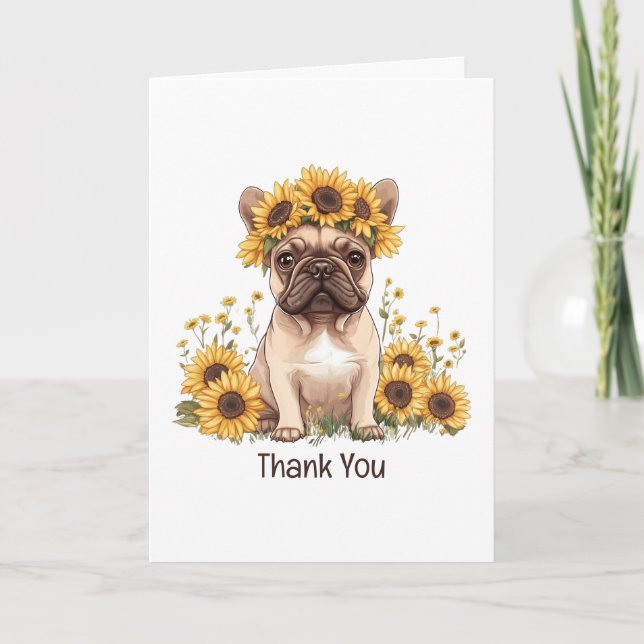 Tarjeta De Agradecimiento Gracias Bulldog francés girasoles (Anverso)