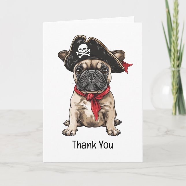 Tarjeta De Agradecimiento Gracias Bulldog francés pirata Skull Crossbone (Anverso)