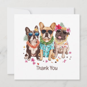 Tarjeta De Agradecimiento Gracias Bulldog Franceses Hawaianos Flor Lei