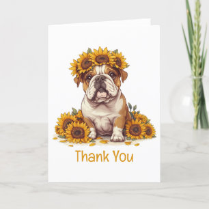 Tarjeta De Agradecimiento Gracias Bulldog inglés Corona de Girasol
