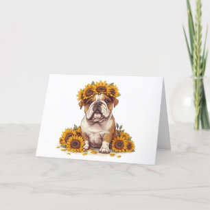 Tarjeta De Agradecimiento Gracias Bulldog inglés Corona de Girasol