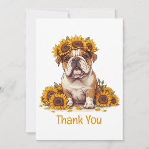 Tarjeta De Agradecimiento Gracias Bulldog inglés Corona de Girasol