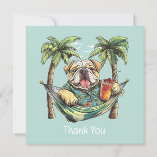 Tarjeta De Agradecimiento Gracias Bulldog Inglés En Camiseta Hawaiana