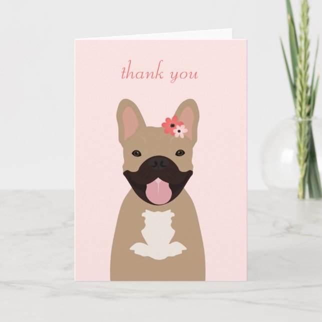 Tarjeta De Agradecimiento Gracias Bulldoges franceses que sonríen flores ros (Anverso)