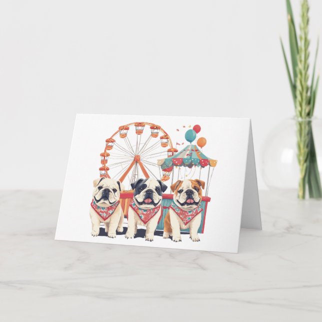 Tarjeta De Agradecimiento Gracias Bulldoges Ingleses En Un Carnaval (Anverso)