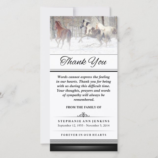 Tarjeta De Agradecimiento Gracias - Caballos de Invierno - Las palabras no p (Anverso)