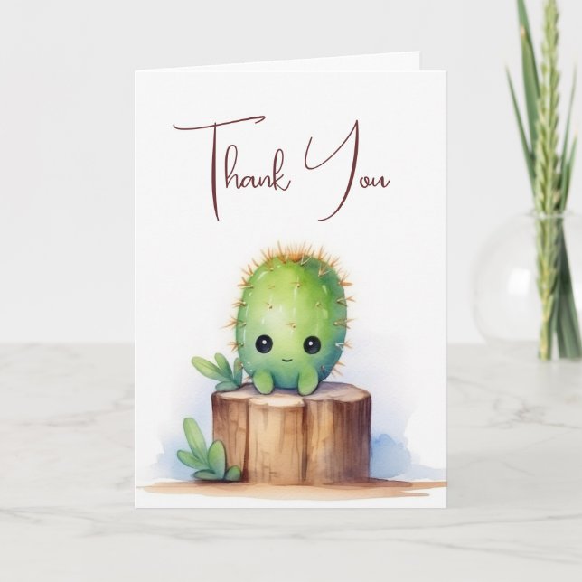 Tarjeta De Agradecimiento Gracias Cactus On Logs (Anverso)