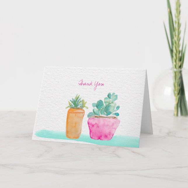 Tarjeta De Agradecimiento Gracias cactus potted pintado a mano (Anverso)