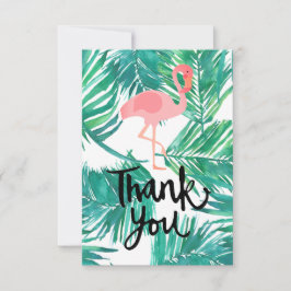 Tarjeta De Agradecimiento gracias calligrafía flamingo hojas tropicales
