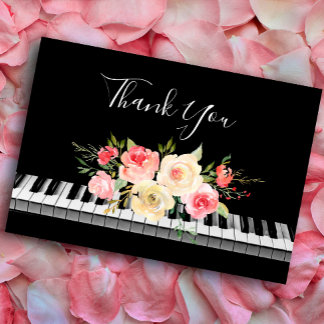Tarjeta De Agradecimiento gracias calligrafía piano ramo amarillo rosa