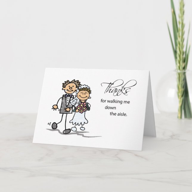 Tarjeta De Agradecimiento Gracias, Caminar Por Aisle Boda Figura (Anverso)