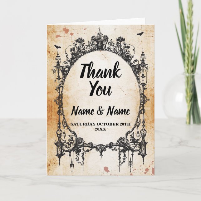 Tarjeta De Agradecimiento Gracias Card Boda gótica Halloween Rustic (Anverso)