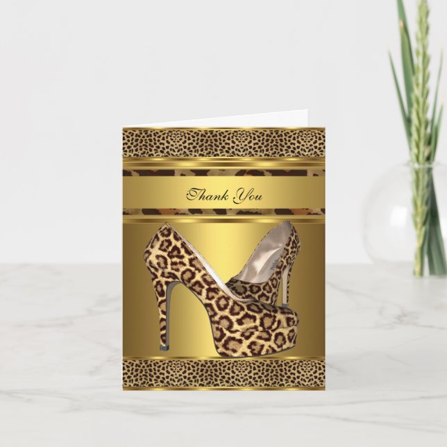 Tarjeta De Agradecimiento Gracias Card Hi Heel Shoes Leopard Gold 2 (Anverso)