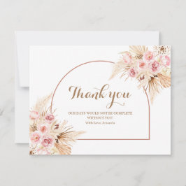 Tarjeta De Agradecimiento Gracias Card Pink Floral Boho Pampas Grass