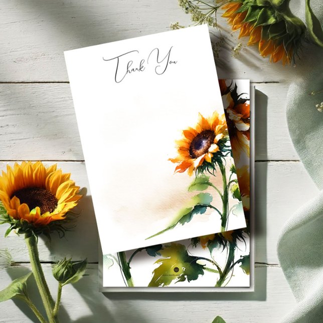 Tarjeta De Agradecimiento Gracias Card Rustic Sunflower (Sunflower wedding stationery features thank you card with watercolor floral design)
