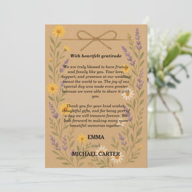Tarjeta De Agradecimiento Gracias Card Rustic Wildflower Kraft (Anverso de pie)