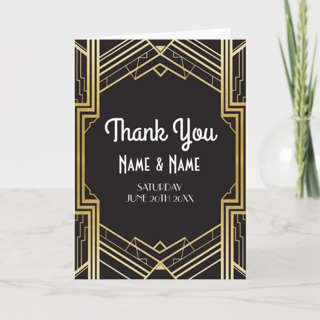 Tarjeta De Agradecimiento Gracias carda casarse del art déco de Gatsby (Anverso)